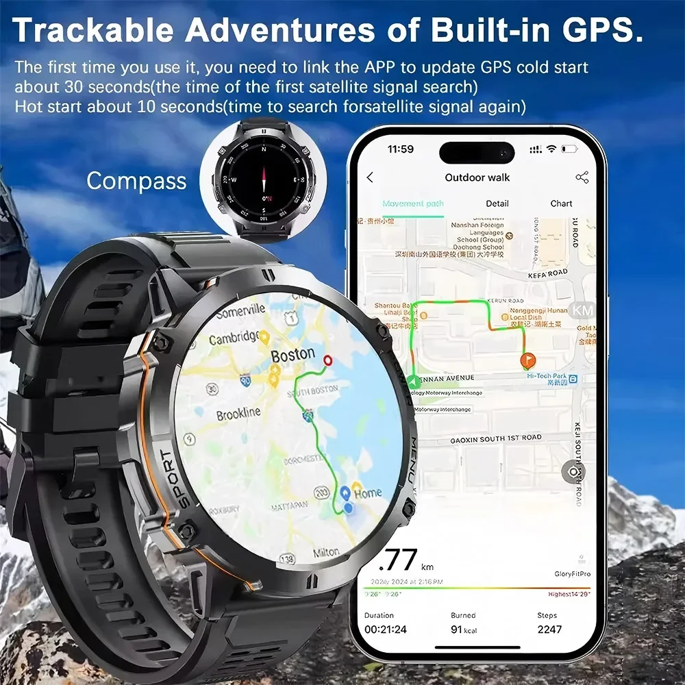 2026 Military TANK X3 Smart Watch Men 1.73" AMOLED Screen 5ATM Waterproof 1000mAh Battery GPS Sports Fitness Track Smart Watches 4