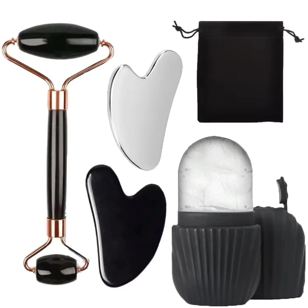 Enhanced Facial Roller & Gua Sha Skin Care Set with Silicone Ice Roller