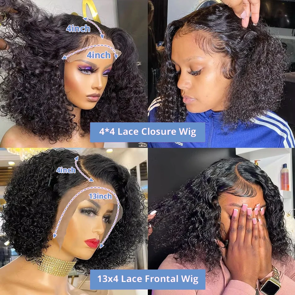 Deep Wave Bob Wig Remy Human Hair Short Bob 13x4 Transparent Lace Front Wig Loose Curly Lace Frontal Brazilian 200% Density