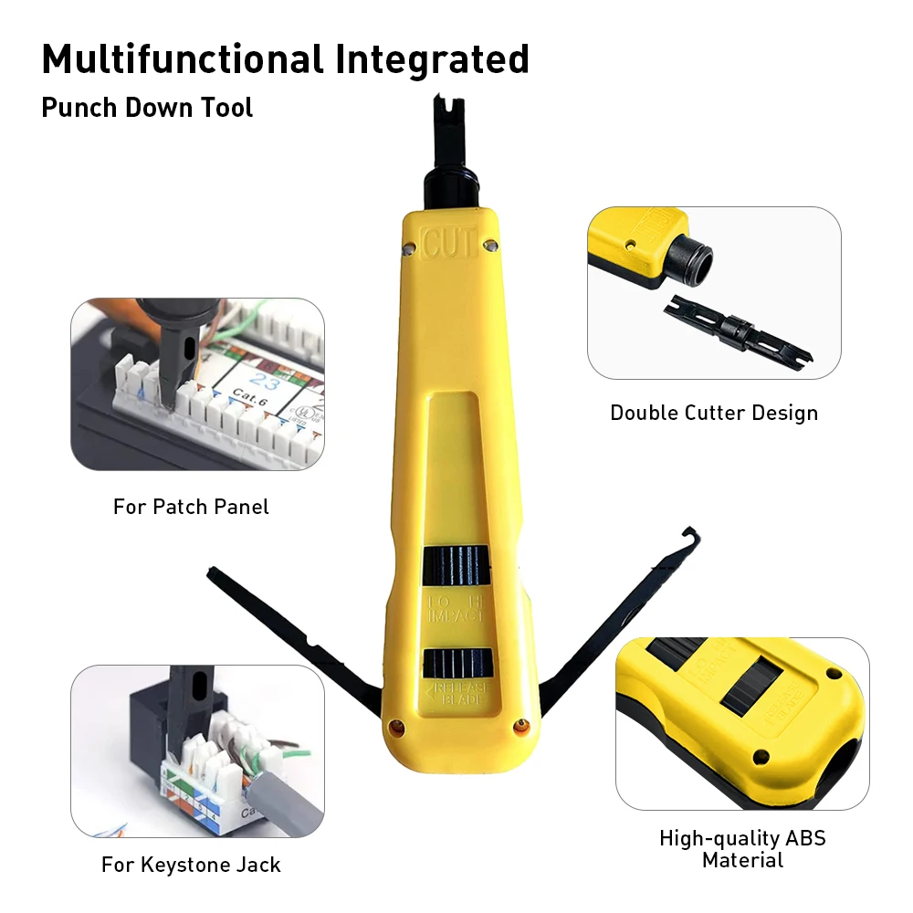 Natalink Network Tool kit RJ45 Crimp Tool Pass Through Crimper, Wire Tracker, Punch down Tool, Stripper, Cutter, Cat6 Connectors - 4