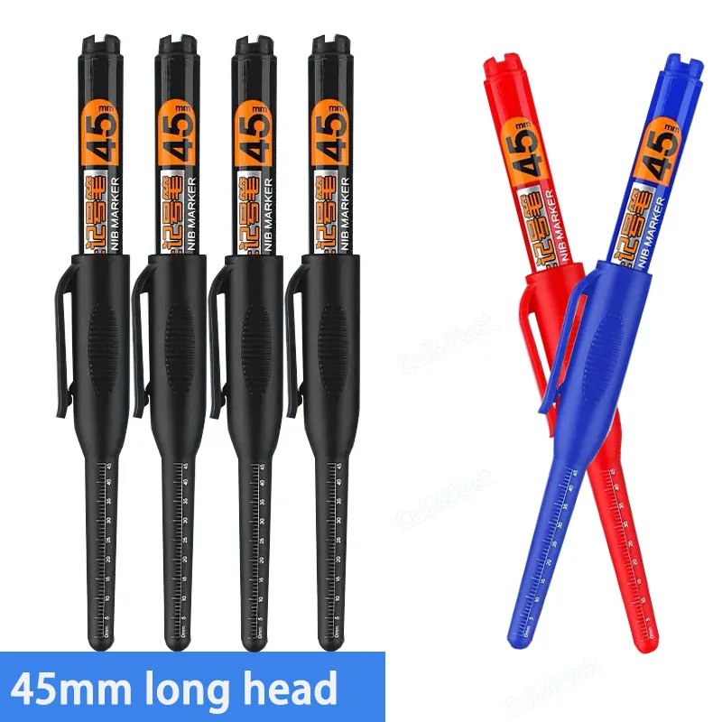 4pcs/Set 45mm Tip Deep Hole Long Nib Head Markers Deep Drill Hole Long Nib Scriber Mechanical Carpentry Pen black blue red ink permanent marker pen marker pens color marker pens permanent marker permanent markers pen marker paint marker pen markers pen marker pen art marker pens
