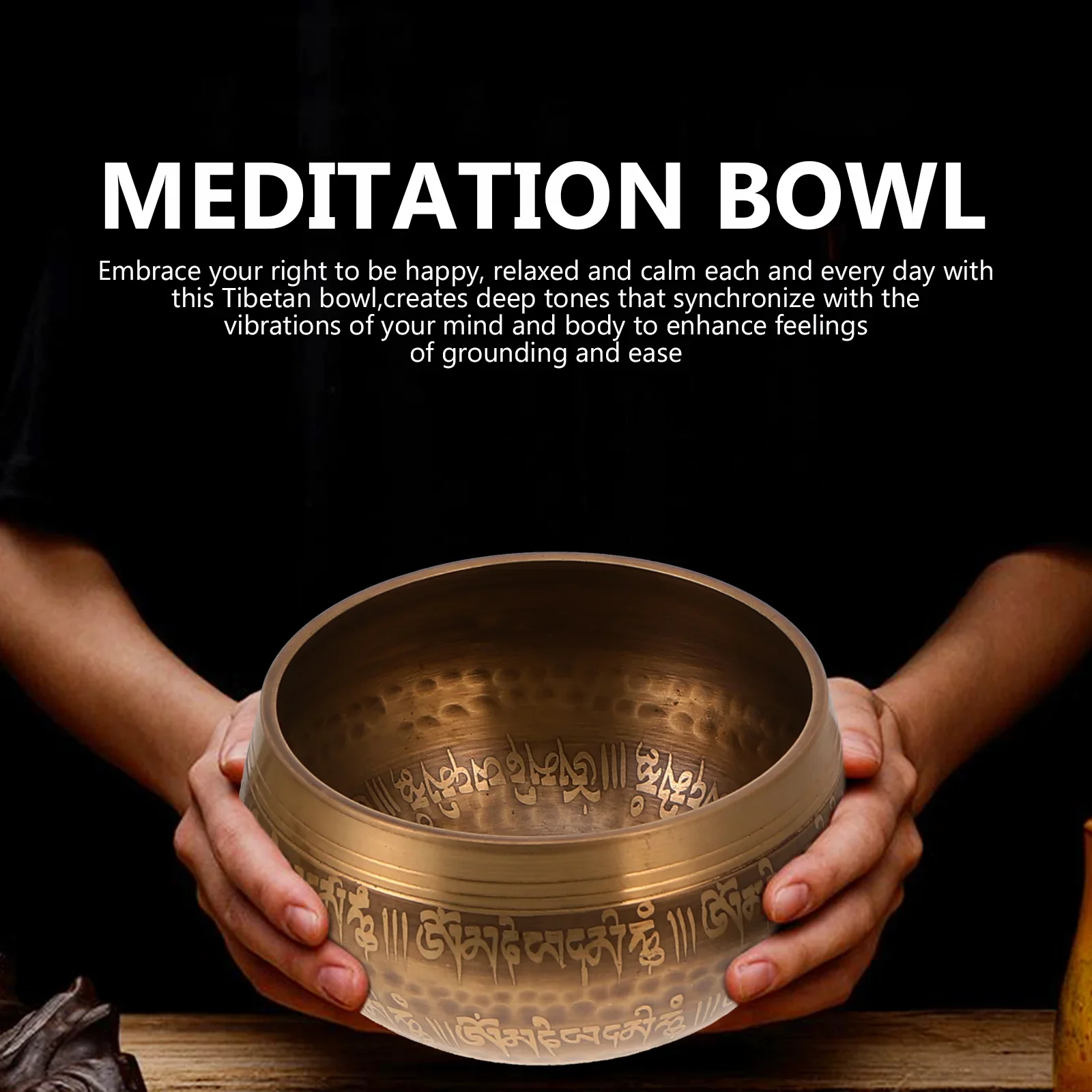 Tibetan Singing Bowl for Meditation Sound Bowl Gift Set Healingchakra Copper Spiritual Crystal Water Yoga Prayer Snack Alms Holy 4