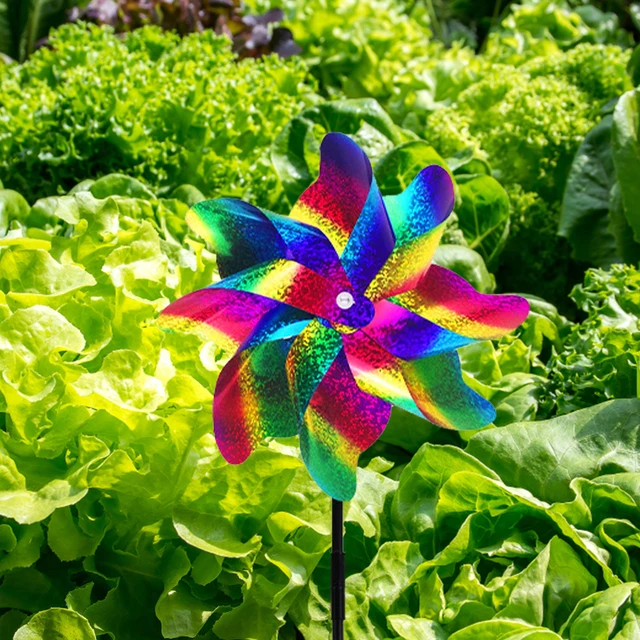 2/10Db Madárriasztó Szélmalom Kültéri Kerti Madárcsökkentő Szikrázó Pinwheels Ezüst Színes Szél Fonó Gyerekek Játék Gyep Dekoráció - Image 5