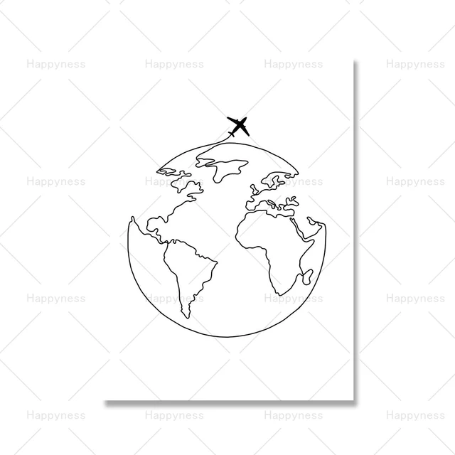 Travel Airplane Poster World Map Line Drawing Canvas Print Gallery Wall Art Pictures Modern Painting Living Room Home Decor 7