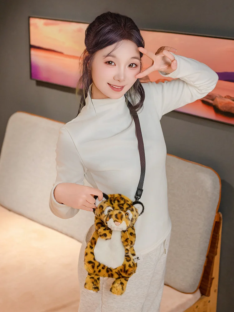 Mehrere Stile schöne Tier Plüsch Umhängetaschen weiche Cartoon Tiger Leopard Waschbär gefüllte Plüschtier Geburtstagsgeschenk – Detail 5