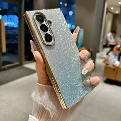 Glitter Gradient Foldable Phone Case with Magnetic Hinge and Electroplated Frame Cover - Galaxy Z Fold7 (Blue)