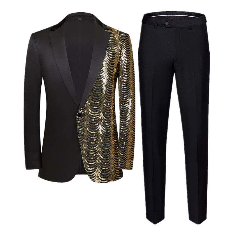 

Classic Men Luxury Sequin Suit 2 Piece Set 2023 New Men's Wedding Dance Party Dress Blazer Jacket and Solid Color Pants