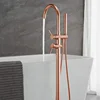Rose Gold/Brushed Grey Floor Mount Bathtub Faucet Bathroom Bath Water Mixer Tap Faucets Double Handles with Hand Shower Brass 2