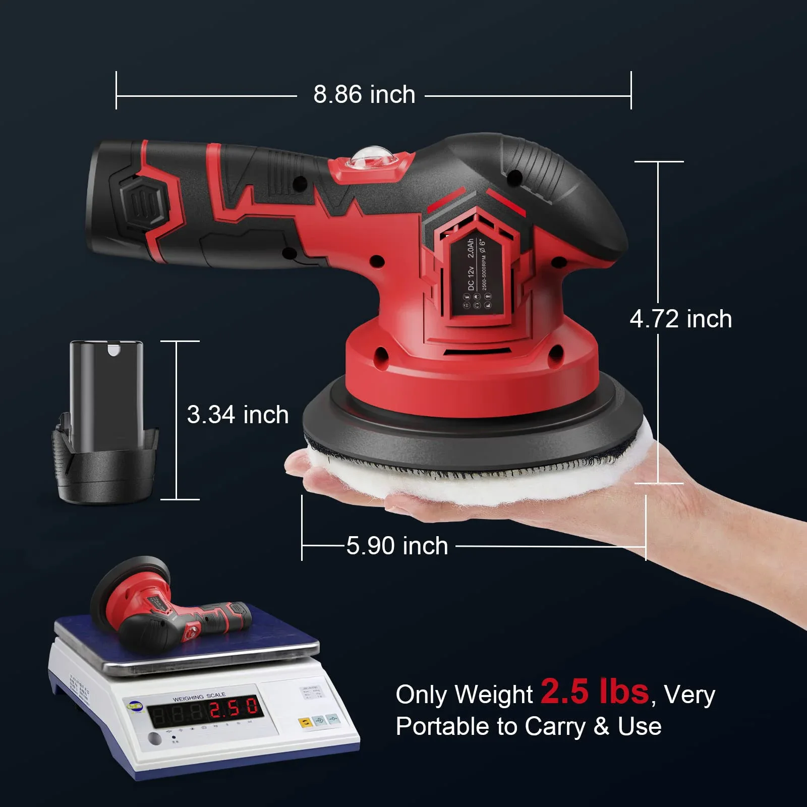 Car Polisher 2000-5000RPM Wireless Car Polishing Machine 6inch Cordless Buffer Polisher 6 Variable Speed Sander Electric Polishing Wax Tool