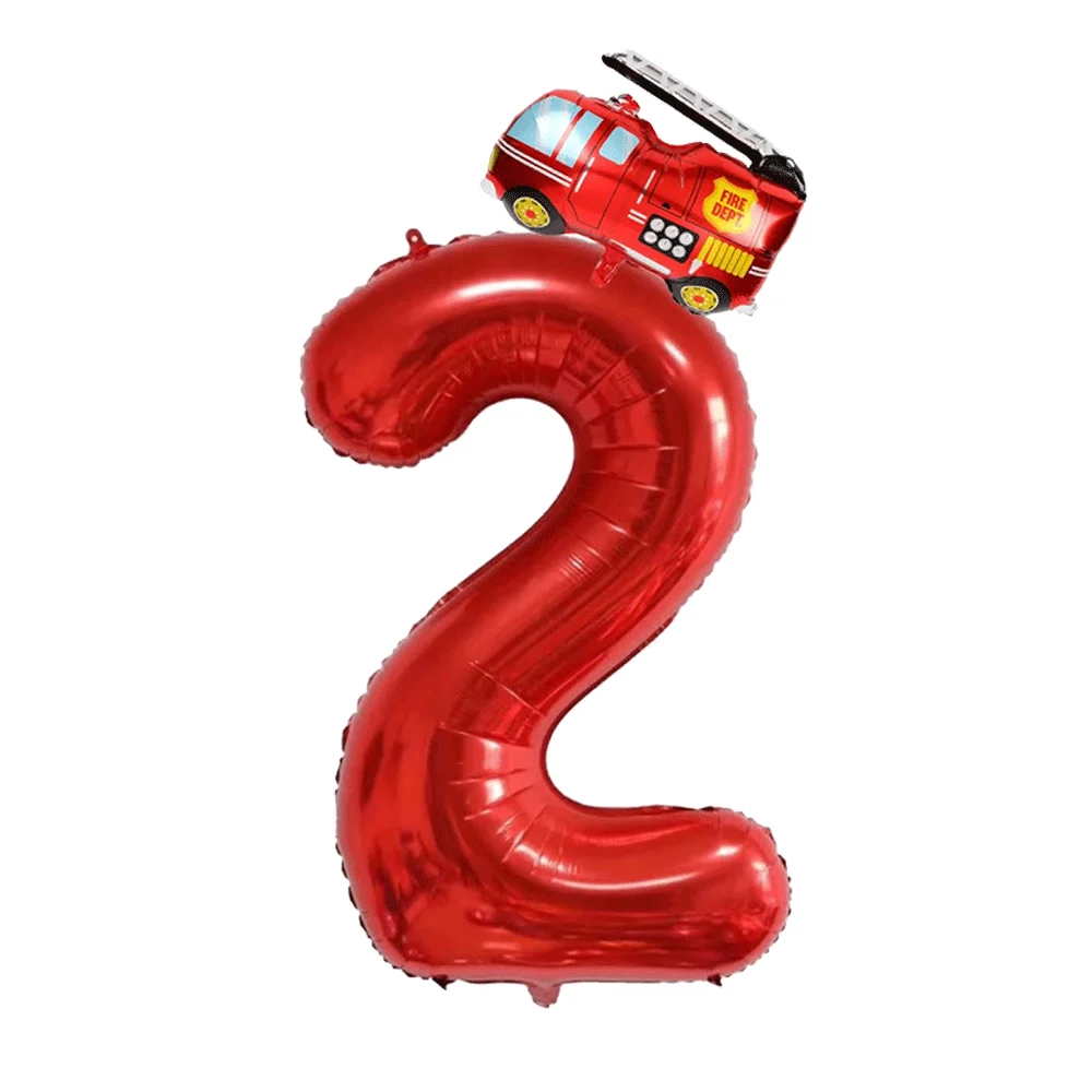 Feuerwehrmann Partyzubehör Digital0-9 Zahlenballon Mini Feuerwehrauto Folie Heliumballon Kindergeburtstag Feuerwehrmann Rettungsparty Dekor – Detail 5