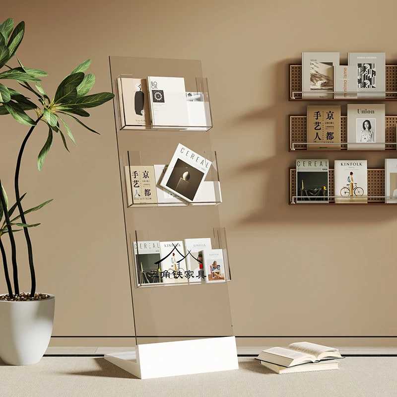 Transparent Acrylic Magazine Rack Brochure Display Floor Standing Multi-Layer Book Organizer for Home or Office Furniture FYMR