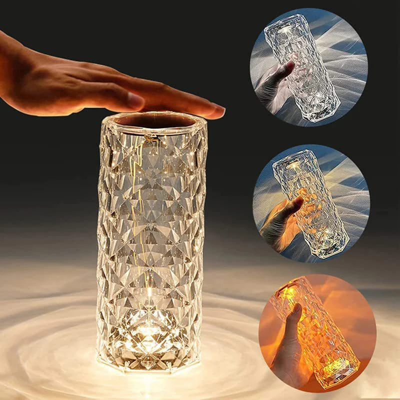 

Crystal Diamond Rose Table Lamp 3/16 Colors Adjustable Touch Control Romantic Ambient Light For Bedroom Decor USB Night Light