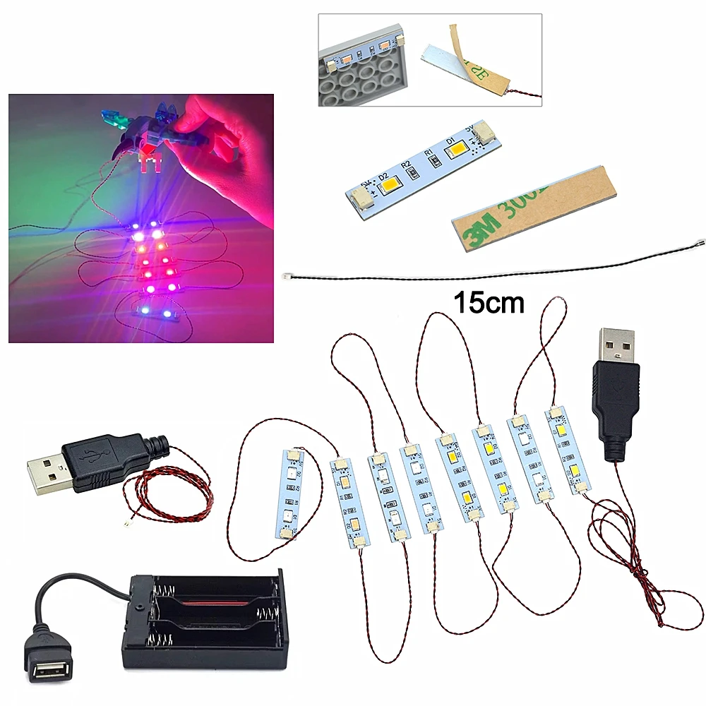 1x4 플래시 램프 0.8mm 핀 LED 라인 빌딩 블록 USB 포트 DIY 하이테크 가로등 도시 전기 RC 장식 브릭 장난감