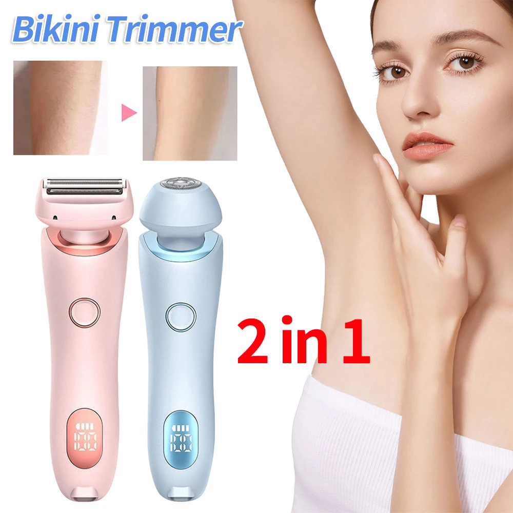 2 in 1 Bikini Trimmer for Women Waterproof Electric Razor USB Rechargeable 800 mAh Battery Pubic Hair Trimmer for Legs Body Hair