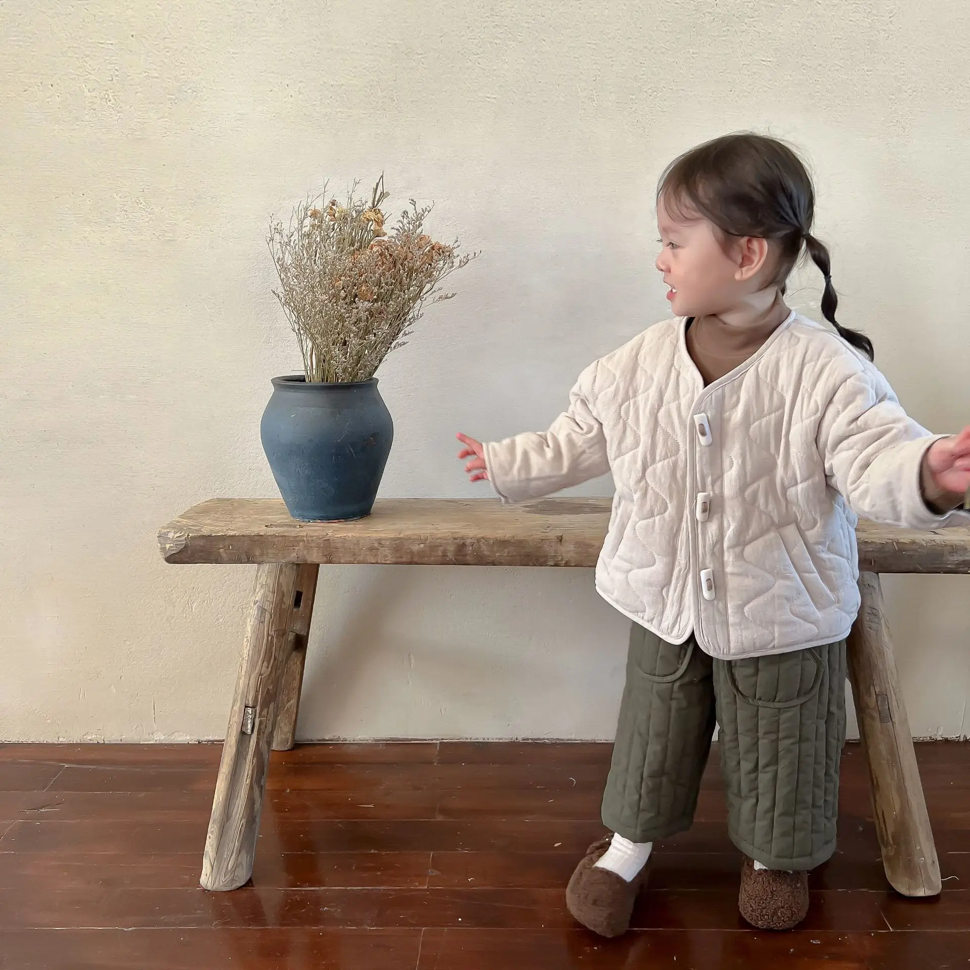 Winter Korea Kids Pants Thicken Toddler Pants Children's Cotton Plush Girls' Solid Color Casual Clothing