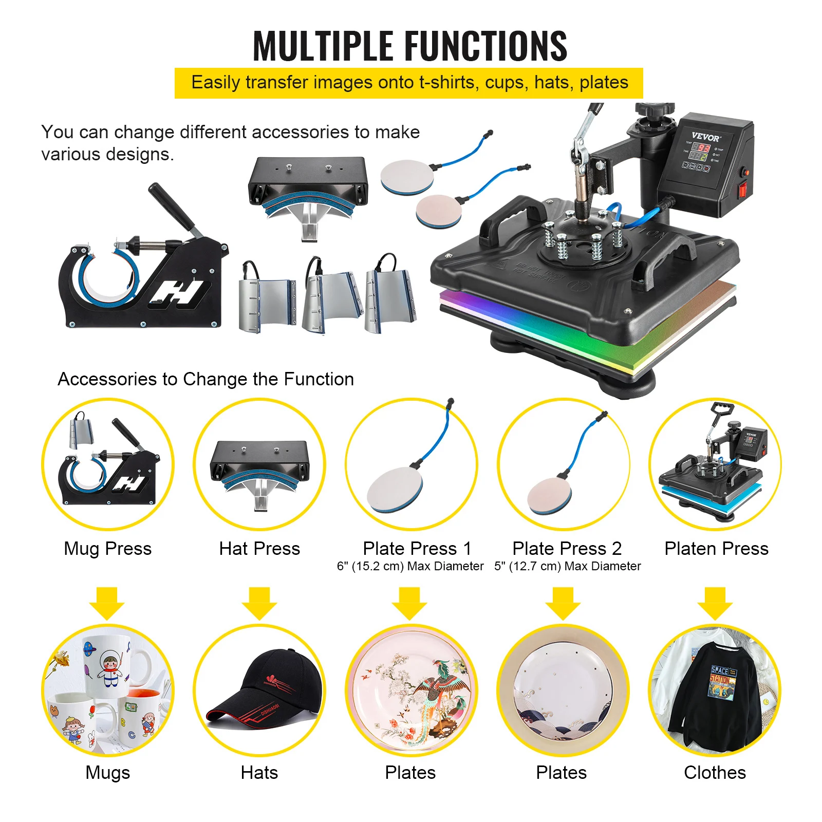 Digital Multifunctional Heat Press Machine for T Shirts Hats Mugs