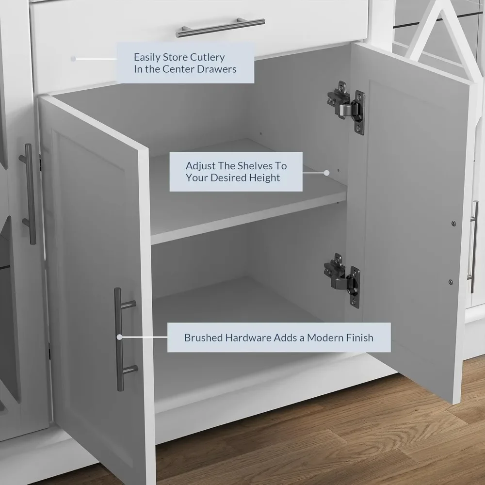 47 Inch Storage Console Table Coffee Bar Kitchen Cupboard Pantry Glass Display Cabinet for Lving Entry