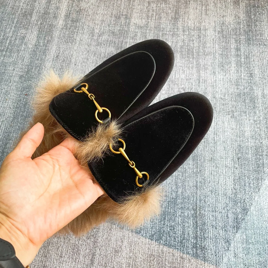 شباشب نصف مسطحة من مادة جلد البقر عالية الجودة بمقدمة مستديرة، أحذية كاجوال من الصوف مضادة للانزلاق في الهواء الطلق، صنادل عصرية بإبزيم معدني