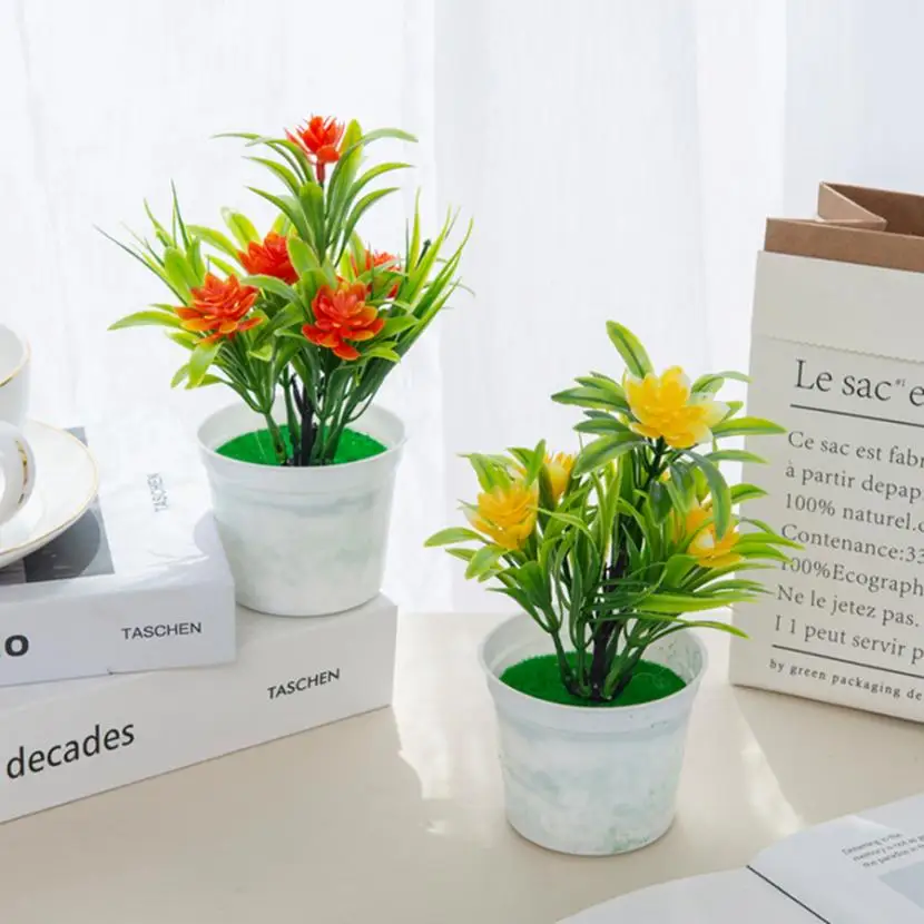 Artificial Flowers Bonsai Vase Home Decoration Mini Potted Festival Wedding Ornamental Flowerpots