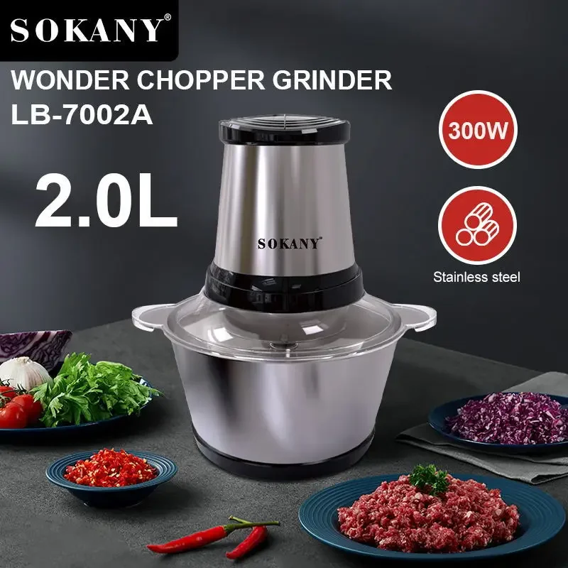 

Houselin 2 Speeds 300W Stainless Steel 2L Capacity Electric Chopper Meat Grinder Mincer Food Processor Slicer