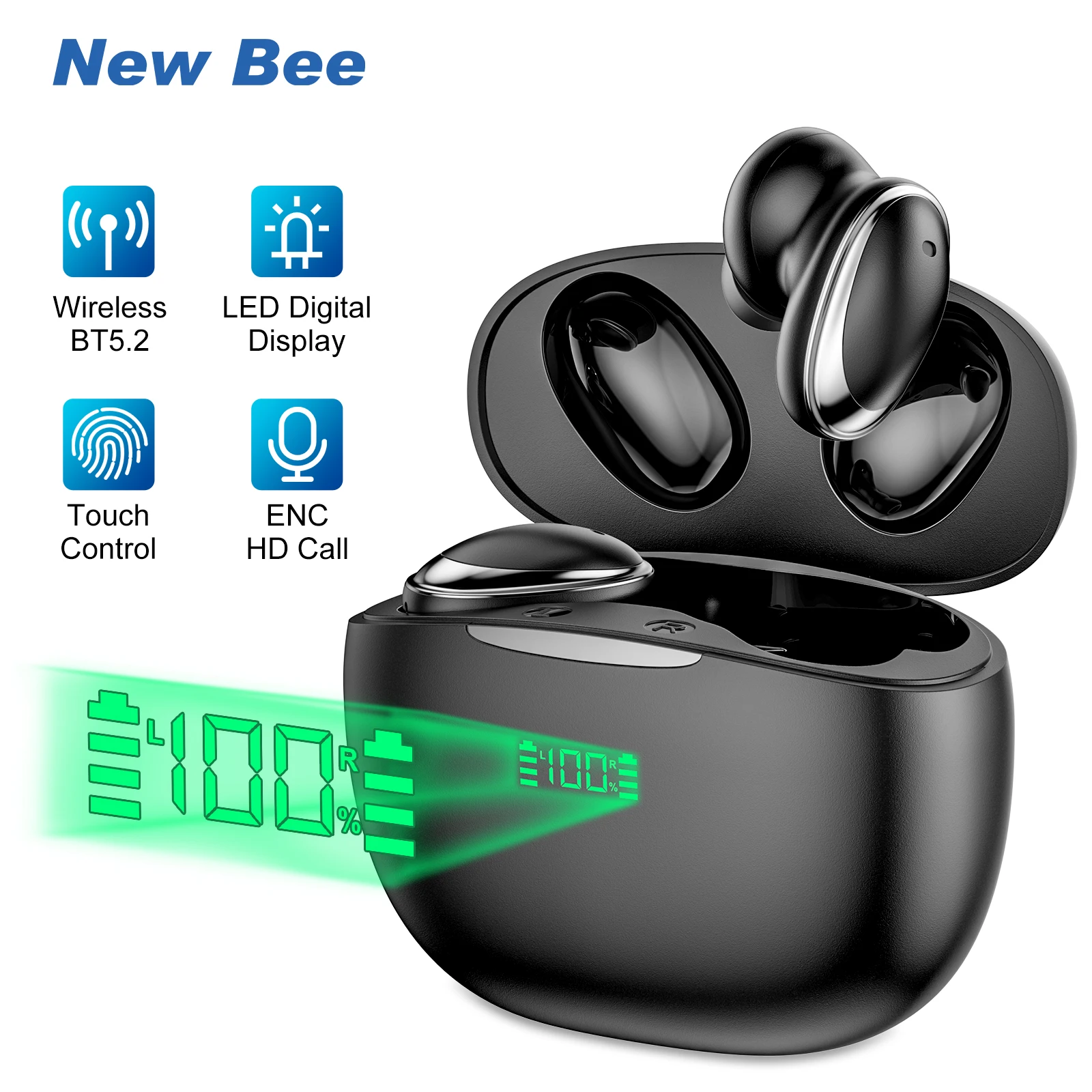 

TWS-Наушники New Bee CT02 с поддержкой Bluetooth и светодиодным дисплеем