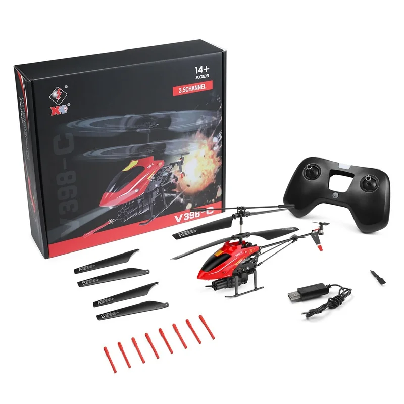 WLtoys V398-C 원격 조종 헬리콥터 충전식 내충격성 미니 드론 항공기 실내외 비행 장난감 (어린이용)