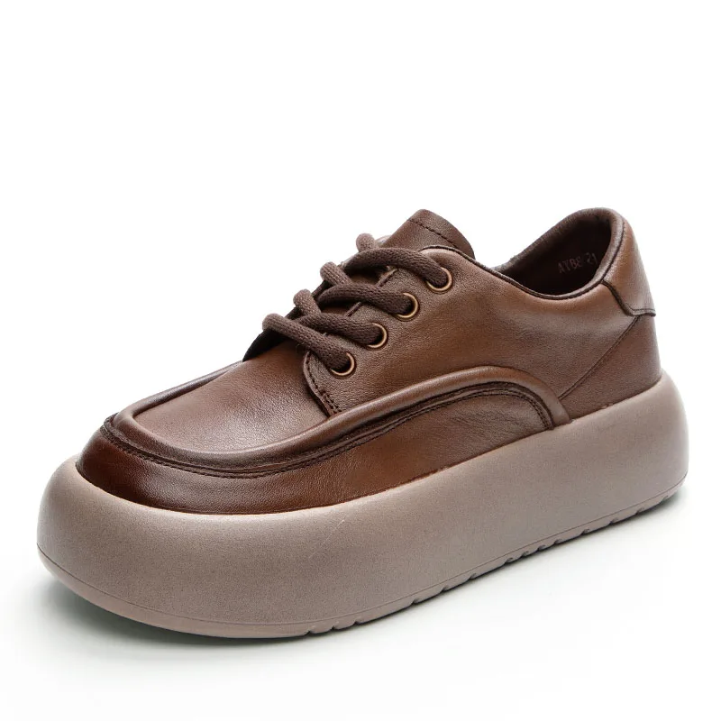 

DRKANOL 2023 Women Flat Platform Shoes Spring Handmade Retro Genuine Leather Round Toe Comfort Casual Shoes Chaussure Femme