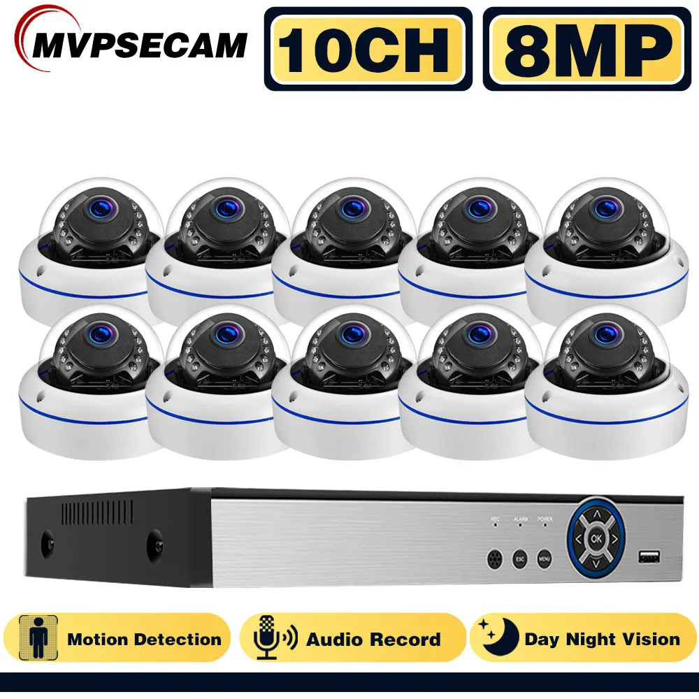 

Камера 4K 8 Мп с поддержкой POE, аудиозапись, система детской фотосъемки, IP66, наружная купольная IP-камера, система видеонаблюдения в комплекте, 10 каналов