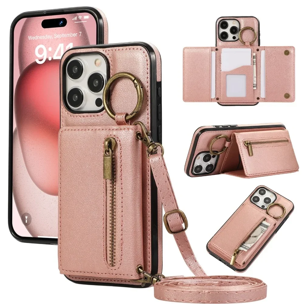 Sleek Crossbody Leather Phone Case with Zipper Wallet & Card Holder