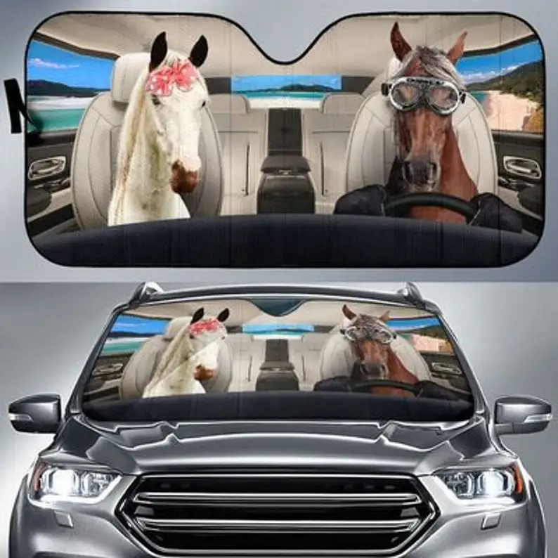 

Horse Safe Driver Auto Sun Shade Car Accessories, Personalized Sunshade, Custom Animal Pattern Sunshade