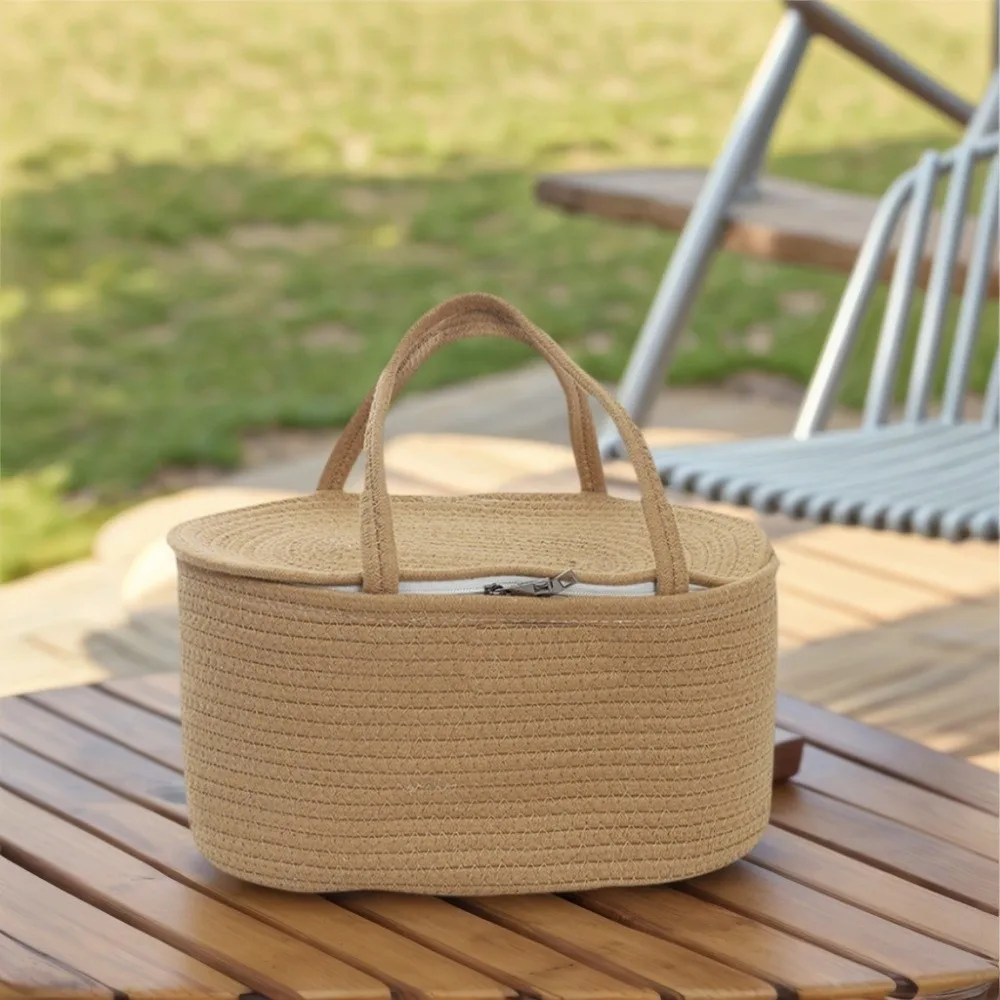 Cotton Thread Rope Mummy Handbag Divided Into Compartments for Diaper/Toy Storage Diaper Storage Basket Shopping Large Capacity