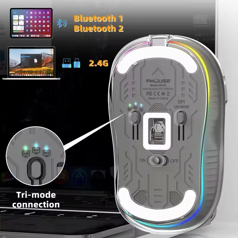 Transparent Mouse Wireless Three-mode Magnetic Suction Mute Rechargeable Mouse For Tablet PC Notebook