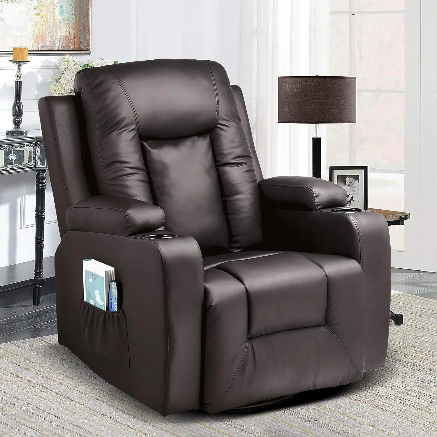 Recliner Chair PU Rocking Chair for Adults Swivel Recliner Massage Single Sofa Seat Side Pockets Living Room Bedroom massage chair single sofa