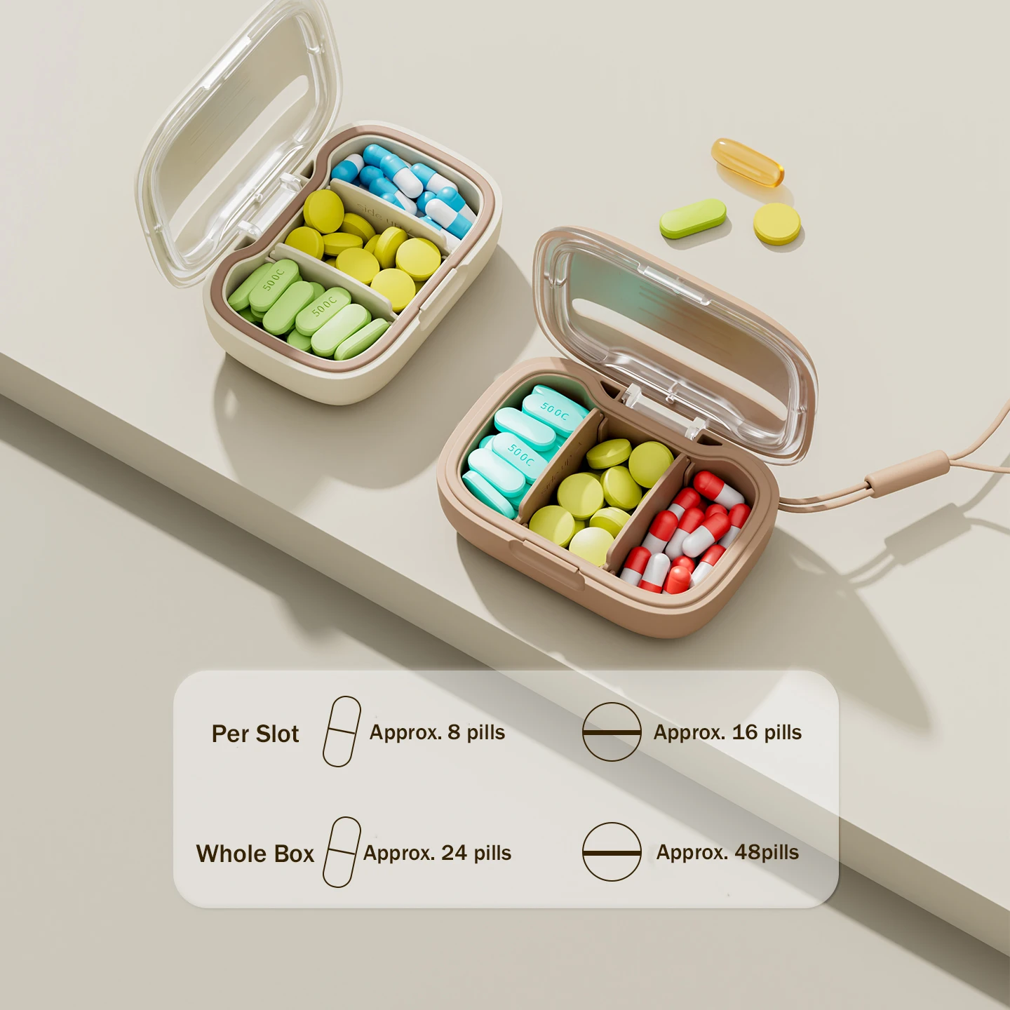Compact Waterproof Pill Organizer with Lanyard - Airtight & Moisture-Resistant 3-Compartment Design