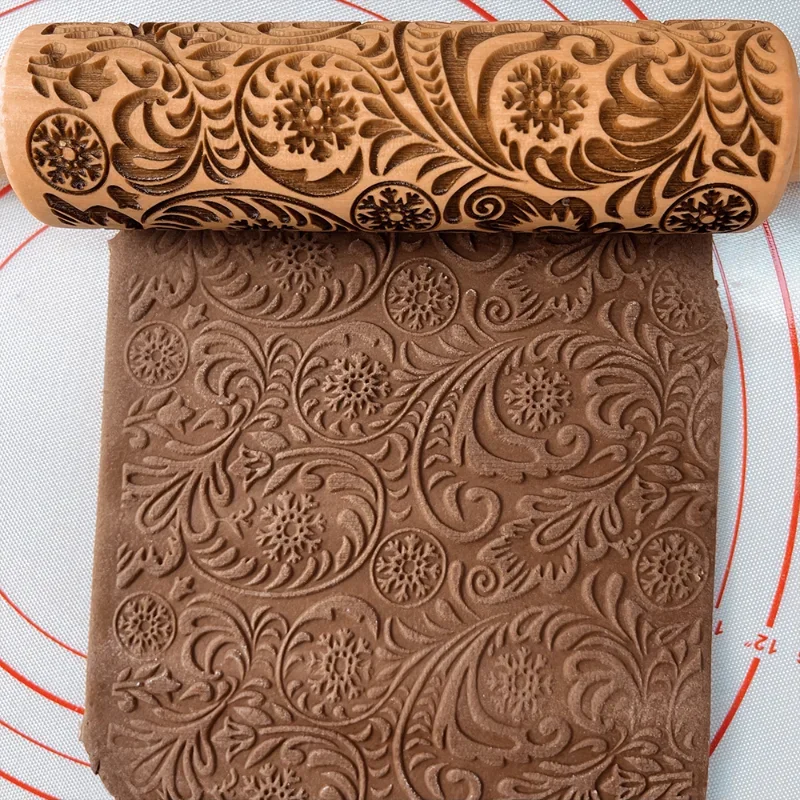Leaves Pattern Rolling Pin Christmas Wooden Embossing Baking Tools Flower Dough Engraved, In stock kitchen accessories