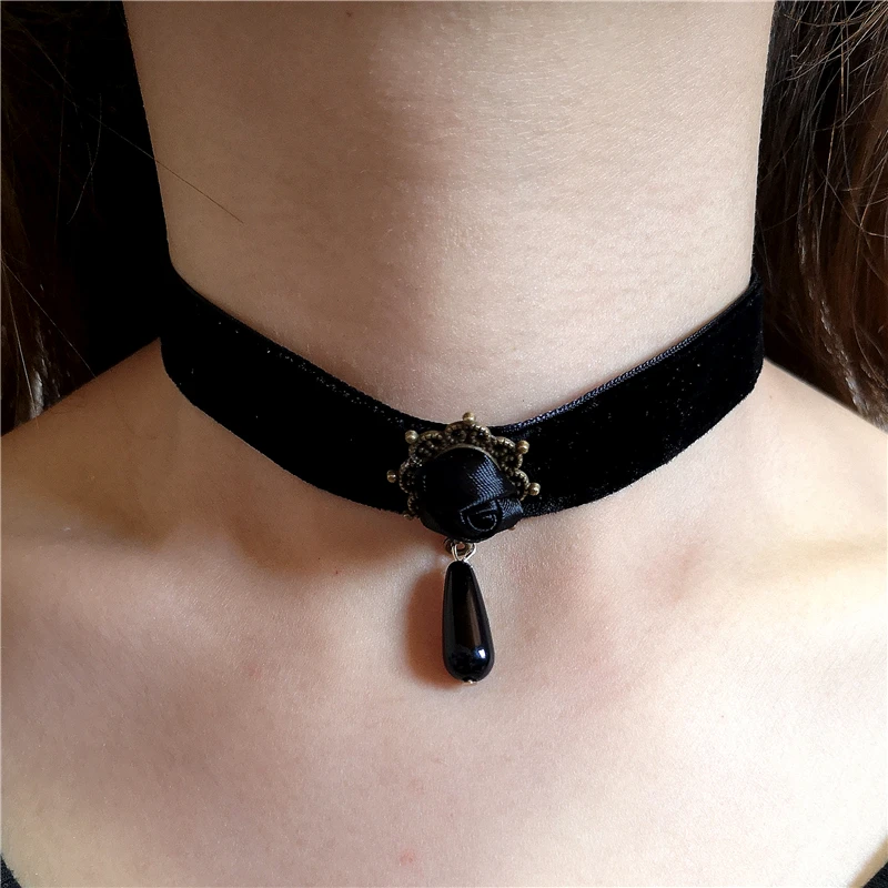 【ALEXII】(韓国人気) LOVE LONG CHOCKER ネックレス 即納】[925 Silver]ブラック ビーズ チョーカー ネックレス 韓国