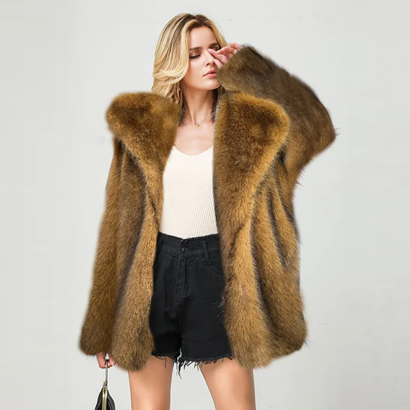 GETADME Faux Fox Fur Car Stripe Fur Coat For Women's Winter Lapel High-End Short Double-Sided Woolen Fashion Cardigan Thick Top Short