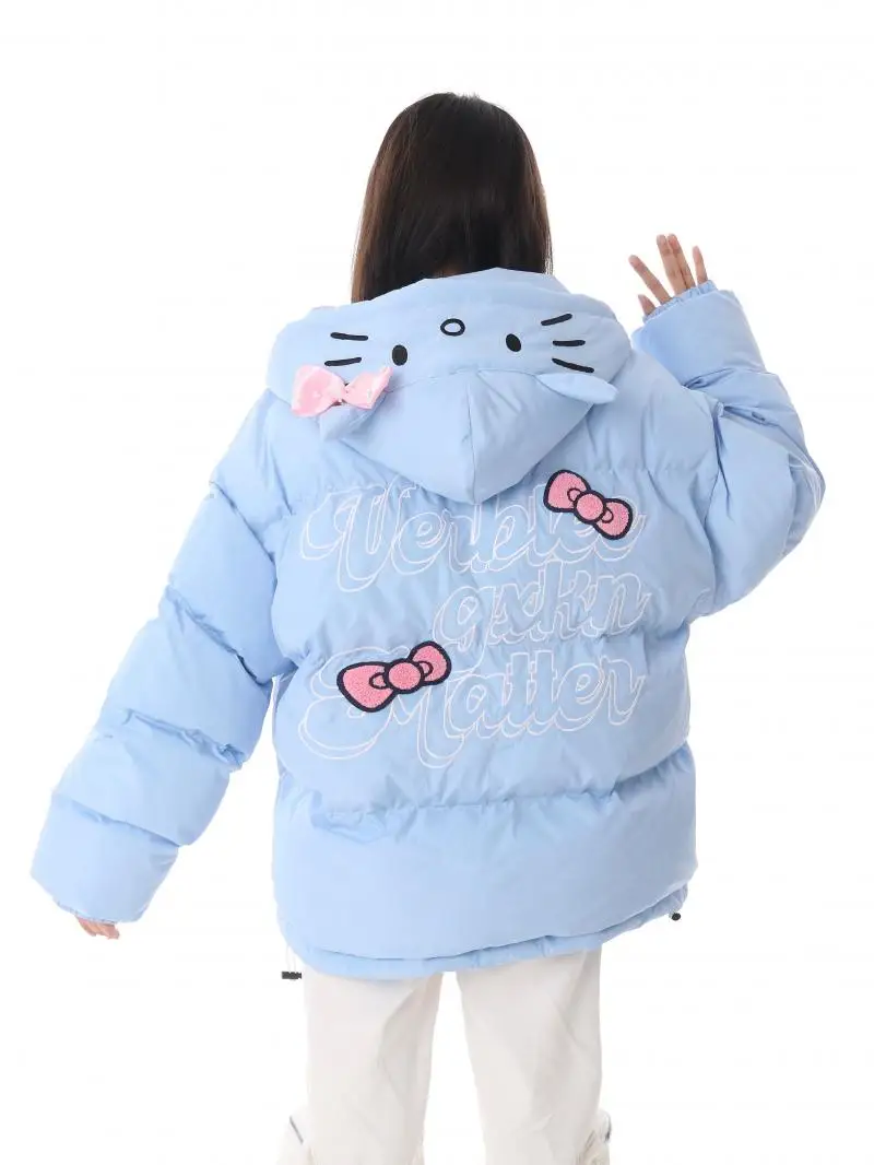 Hello Kitty Jacket Homemade Cotton Cartoon Sanrios Clothes Woman American Loose Sports Coat Kawaii Girls Padded