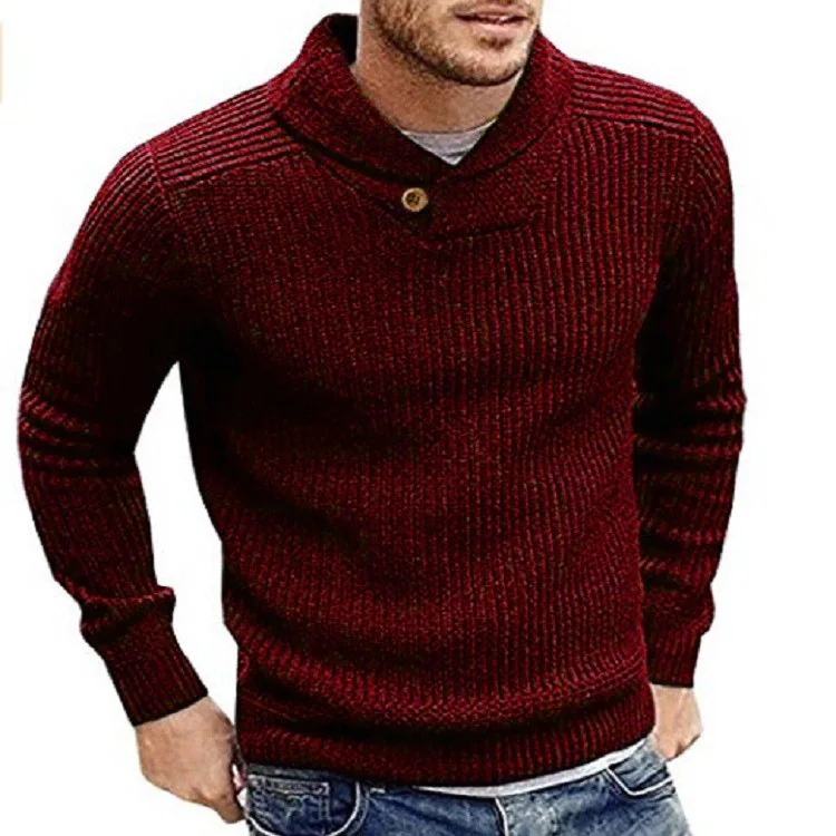 thumbnail image 1 of Suéter de punto con solapa para hombre, nuevo jersey informal de otoño e invierno, ajustado, versátil y de moda, 1 of 4