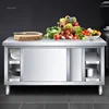 Multi-functional Storage Kitchen Cabinets Stainless Steel Kitchen Worktop Sliding Door Cupboard Kitchen Cabinet for Restaurant X 1