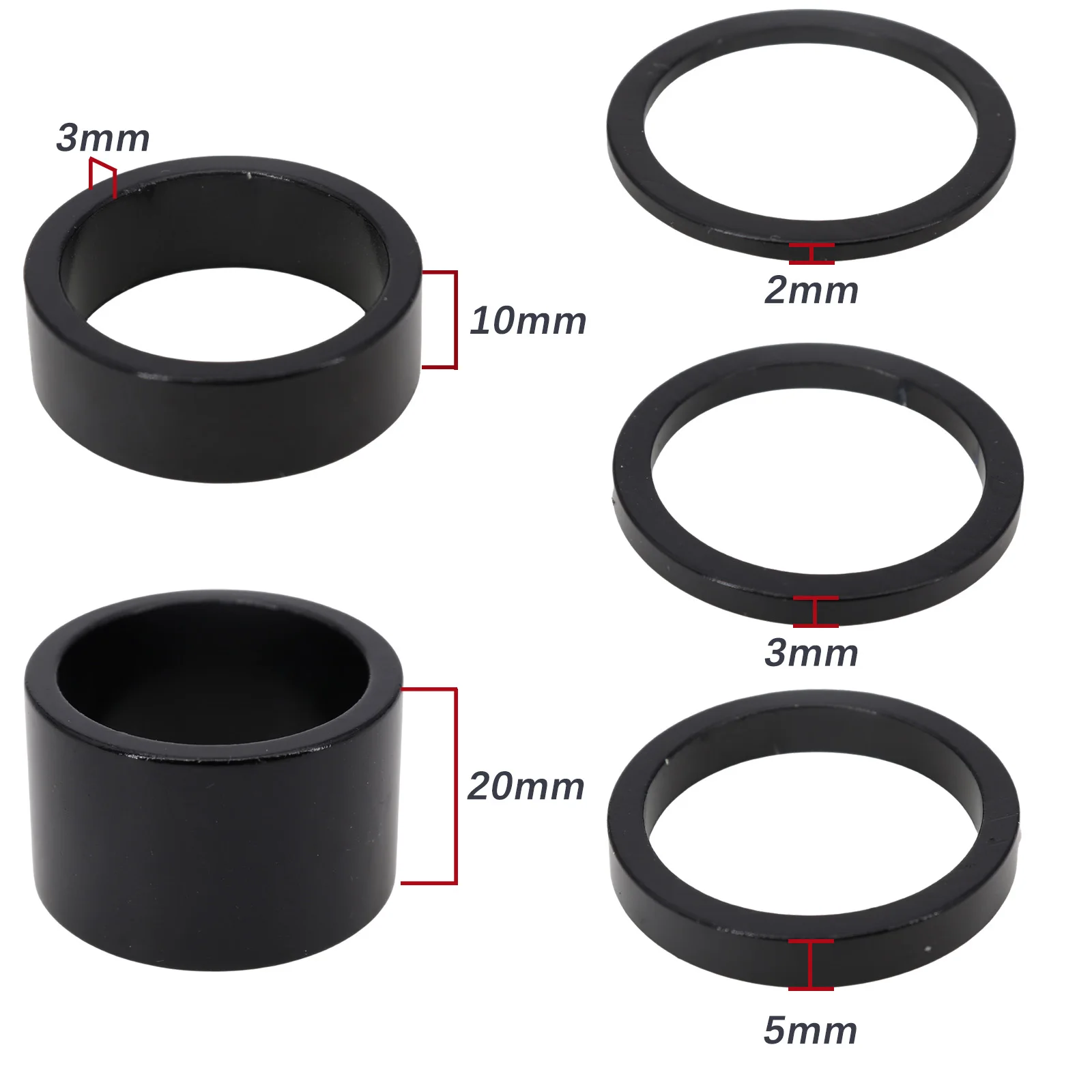 Bicycle Spacer 5pcs 1 Inch Spacer 25.4mm 20/10/5/3/2mm Bicycle Headset Stem Bike Fork Star Nut Adjusting Dust Cover Washer Accessories