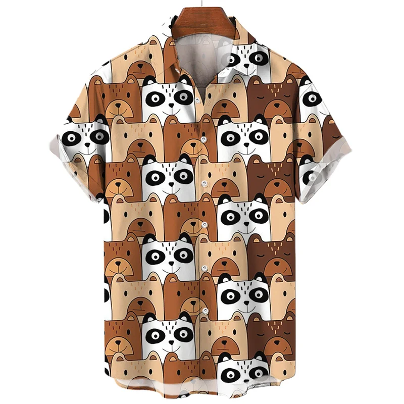 Hawaiian Oversized Men's Shirt Cartoon Cat Bird Pattern Floral Print Social Men Graffiti Clothing Vintage Harajuku New Summer 4