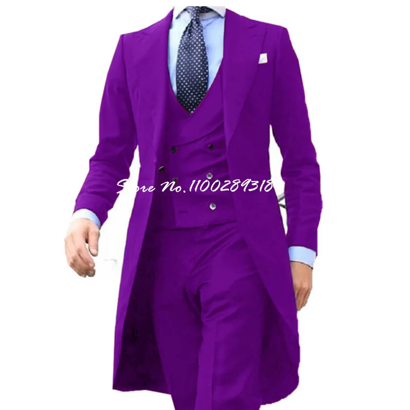 2023 New Arrivel Royal blue Long Coat Designs Men Suits Set Men Clothing Groom Tuxedos Prom Blazer Custom 3PCS (Top+Vest+Pants)
