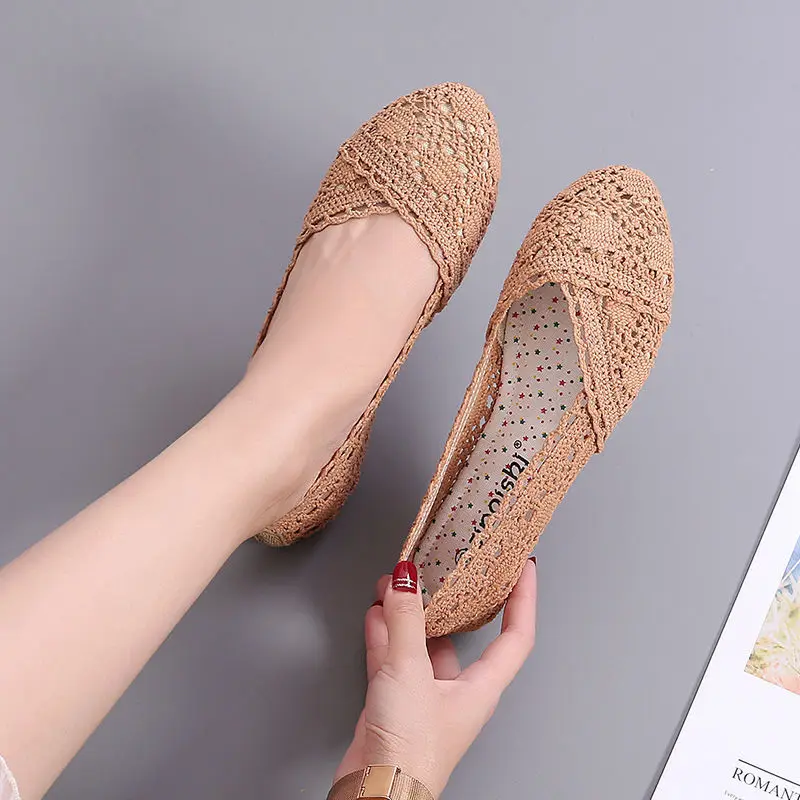 Women Woven Hollow Foldable Solid Casual Flats Shoes Cotton Linen Breathable