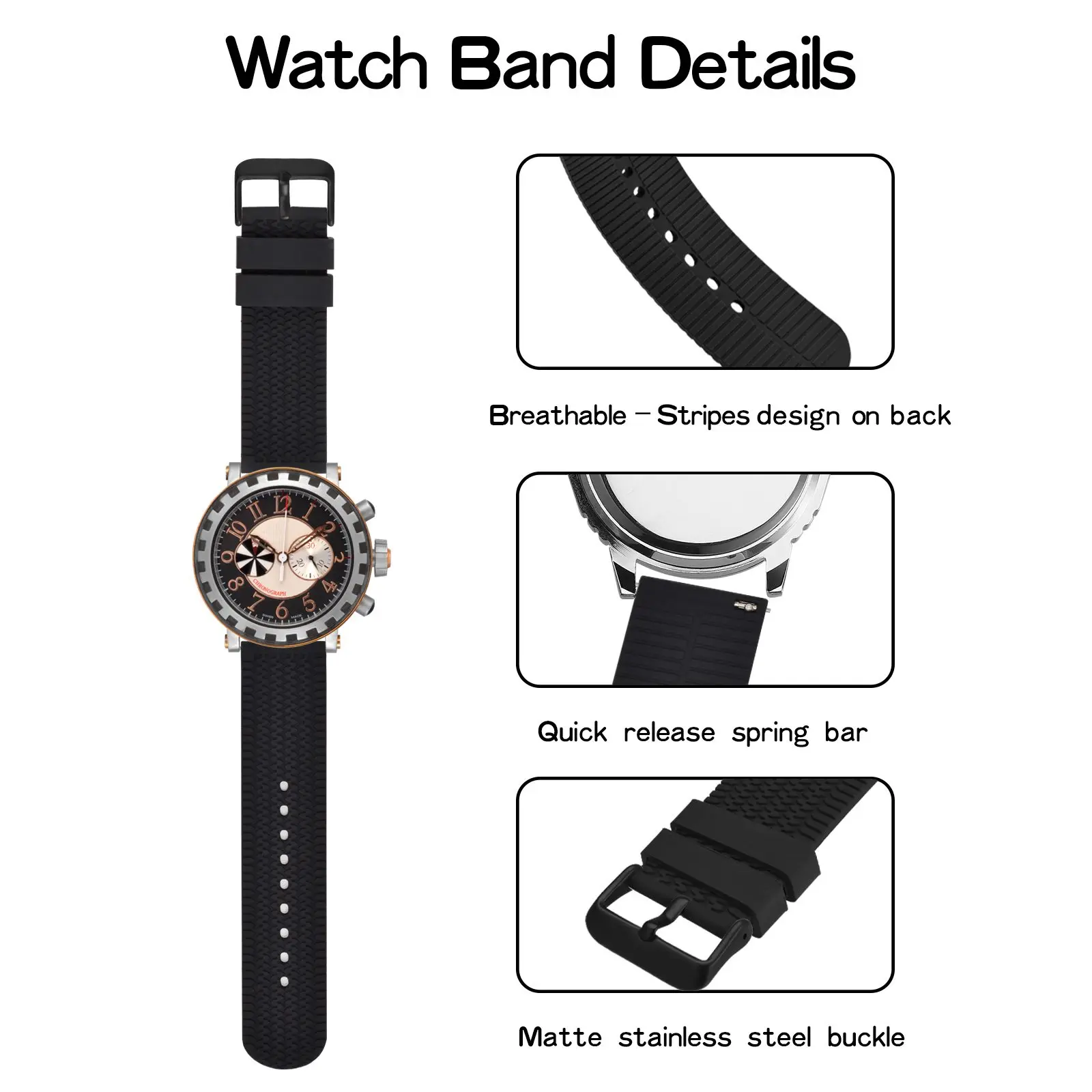 BISONSTRAP Silicone  Watch Strap Men Women Watch Strap18mm 20mm 22mm 24mm Black buckle  soft watch band
