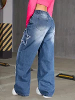 Nouveau jean droit tendance Y2K cinq étoiles pour fille, taille élastique, tissu confortable, adapté à toutes les saisons à porter. 2