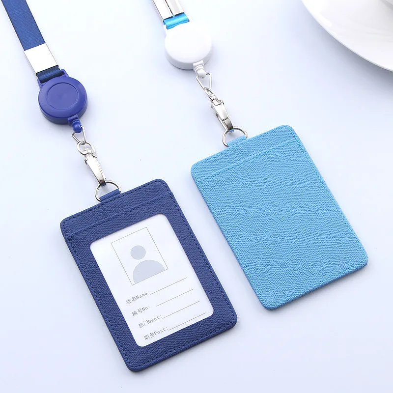 PU Leather Lanyard retractable badge holder ID card holder school lanyards id badge horizontal transparent badge holder retractable badge reel badge holder keychain