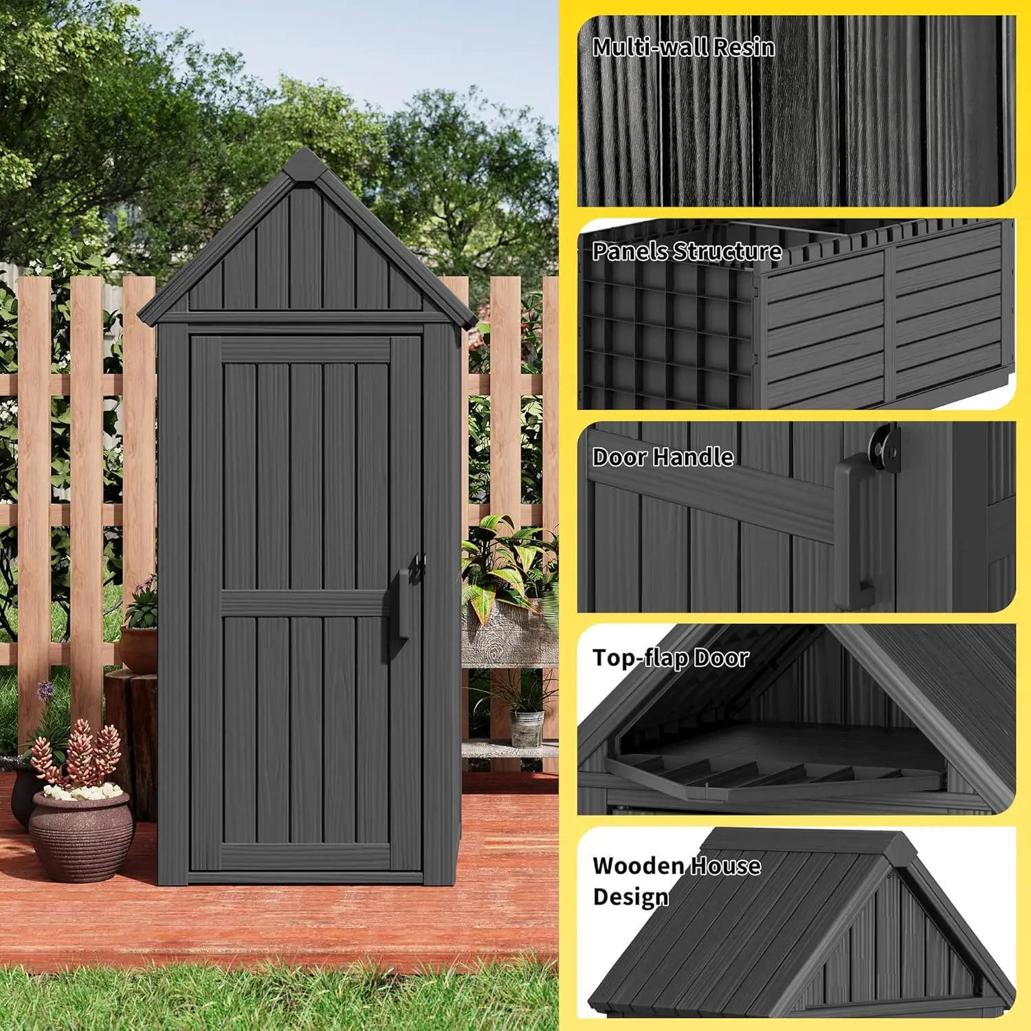 Outdoor Resin Storage Shed, Upgrade Durable Storage Cabinet with Removable Shelves and Lock Ring
