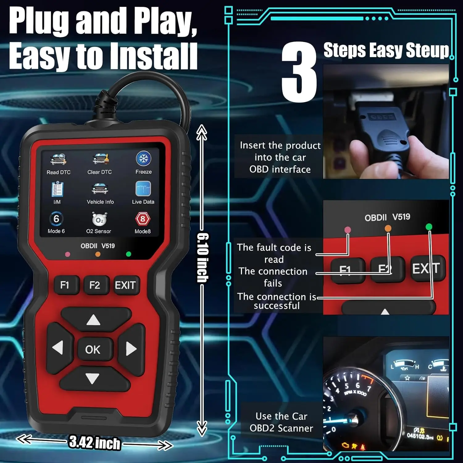 V519 OBD2 Live Data Scanner Professional Mechanical OBDII Diagnostic Code Reader Tool for Check Engine Light Read/Erase Codes 4