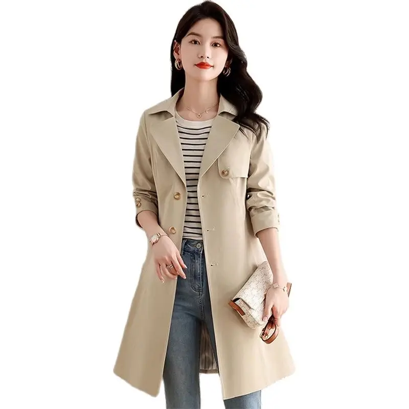 

2023 New Stylish Windbreaker Coat Women's Clothing Spring Autumn Single breasted Long Trench Coats Female Overcoats AC642